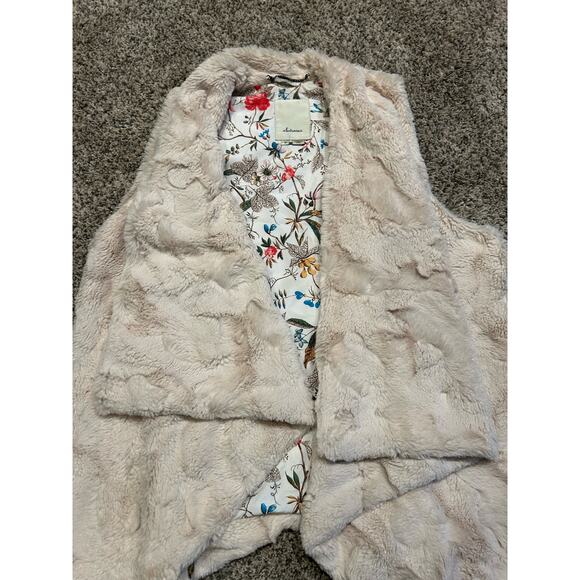 Anthropologie Elevenses Boho Faux Fur Cream Vest Size M Cozy Wintercore Fall - Picture 2 of 8
